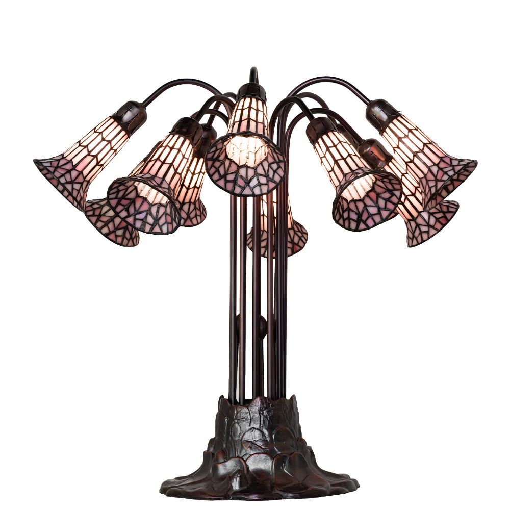 Meyda Lighting 261671 24" High Stained Glass Pond Lily 10 Light Table Lamp in Mahogany Bronze