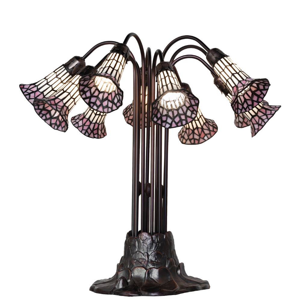 Meyda Lighting 261672 24" High Stained Glass Pond Lily 10 Light Table Lamp in Mahogany Bronze