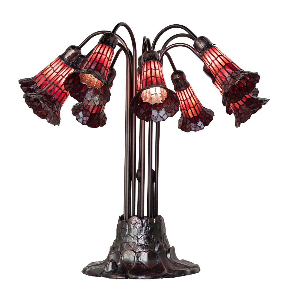 Meyda Lighting 261673 24" High Stained Glass Pond Lily 10 Light Table Lamp in Mahogany Bronze