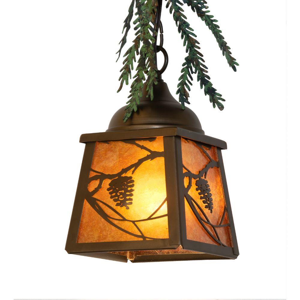 Meyda Lighting 261863 5" Square Pine Branch Valley View Mini Pendant in Antique Copper Finish