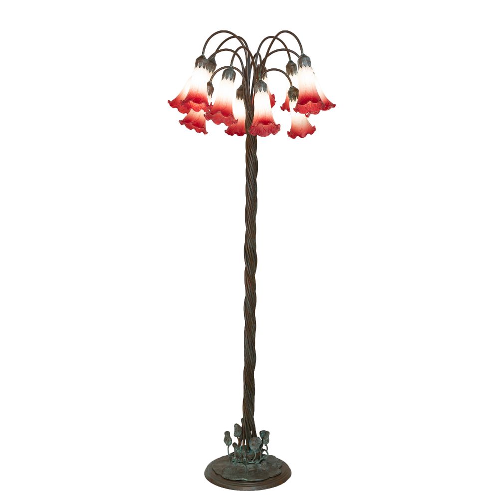 Meyda Lighting 262113 61" High Pink/White Tiffany Pond Lily 12 Light Floor Lamp in Bronze Finish