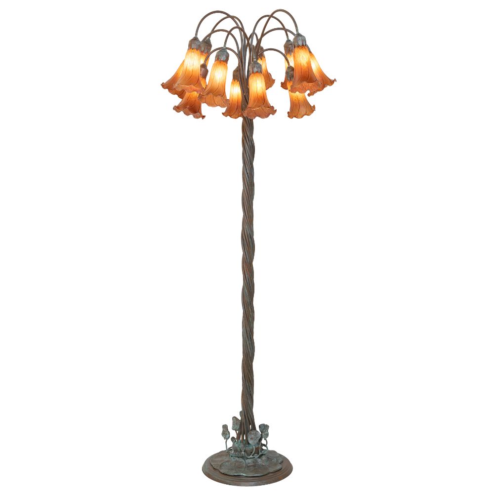 Meyda Lighting 262114 61" High Amber Tiffany Pond Lily 12 Light Floor Lamp in Bronze Finish