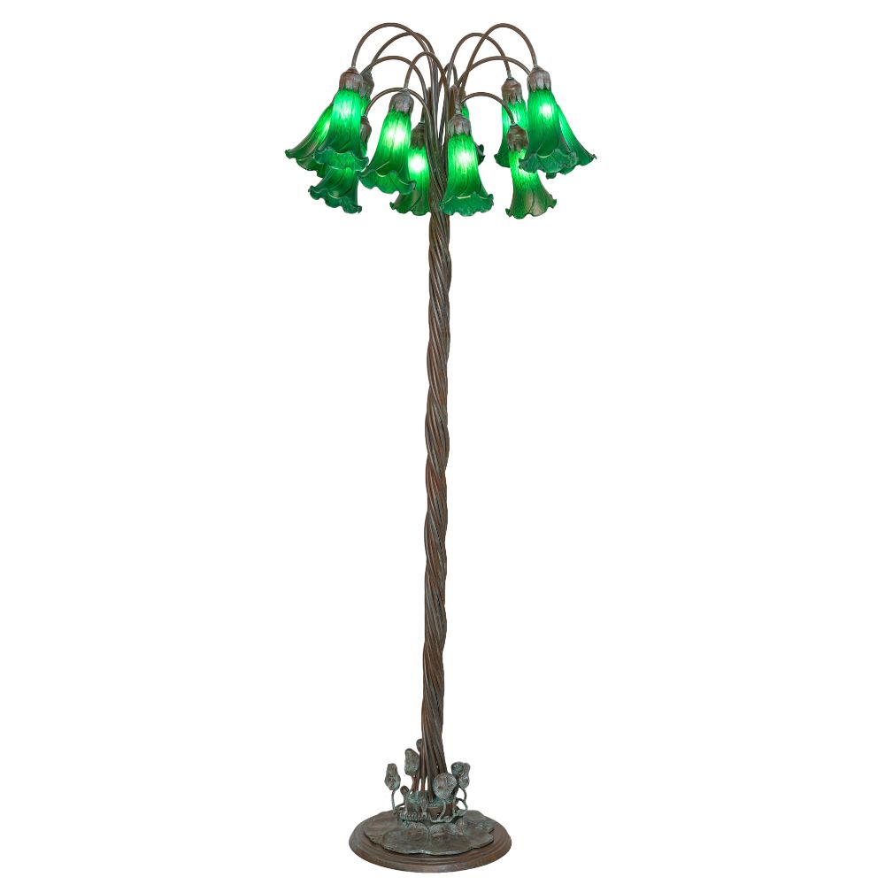 Meyda Lighting 262115 61" High Green Tiffany Pond Lily 12 Light Floor Lamp in Bronze Finish