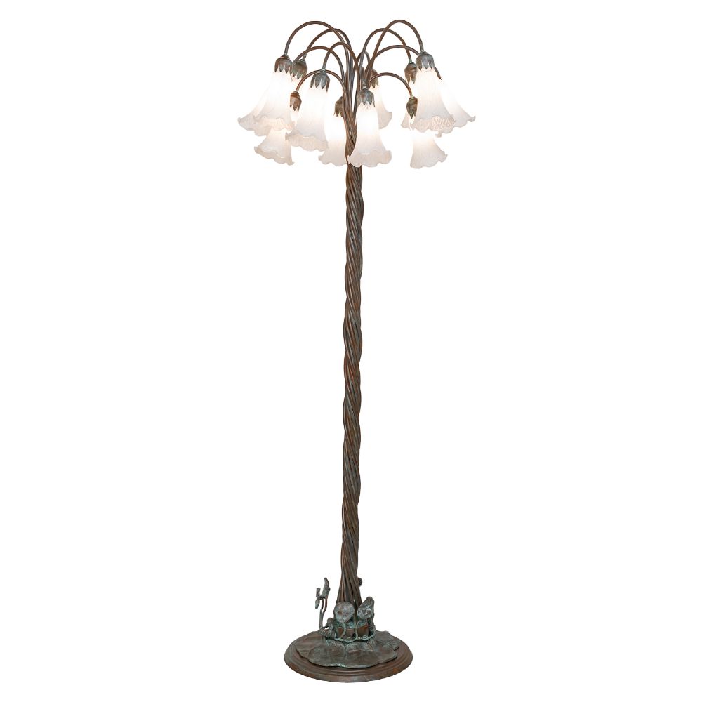 Meyda Lighting 262116 61" High White Tiffany Pond Lily 12 Light Floor Lamp in Bronze Finish