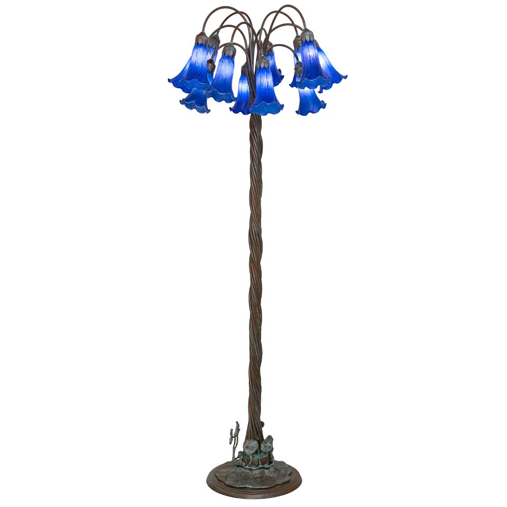 Meyda Lighting 262117 61" High Blue Tiffany Pond Lily 12 Light Floor Lamp in Bronze Finish
