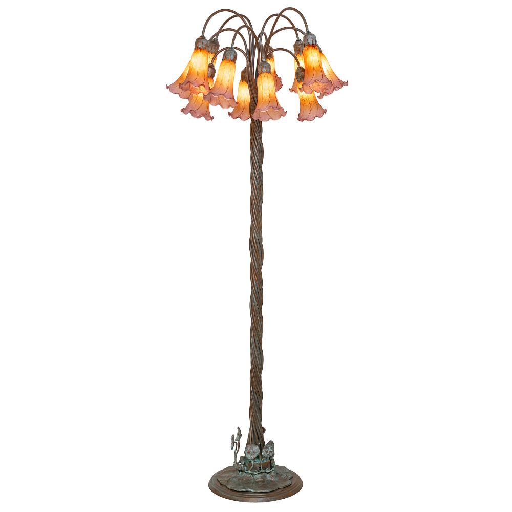 Meyda Lighting 262118 61" High Amber/Purple Tiffany Pond Lily 12 Light Floor Lamp in Bronze Finish