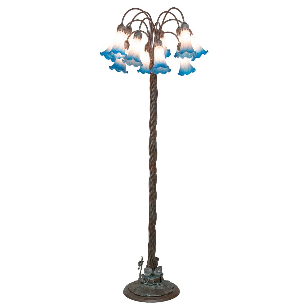 Meyda Lighting 262119 61" High Pink/Blue Tiffany Pond Lily 12 Light Floor Lamp in Bronze Finish