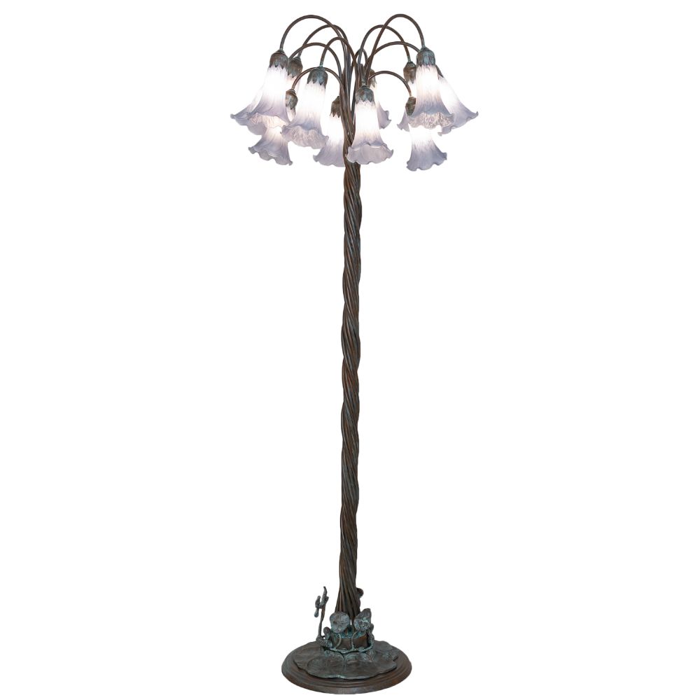 Meyda Lighting 262121 61" High Gray Tiffany Pond Lily 12 Light Floor Lamp in Bronze Finish