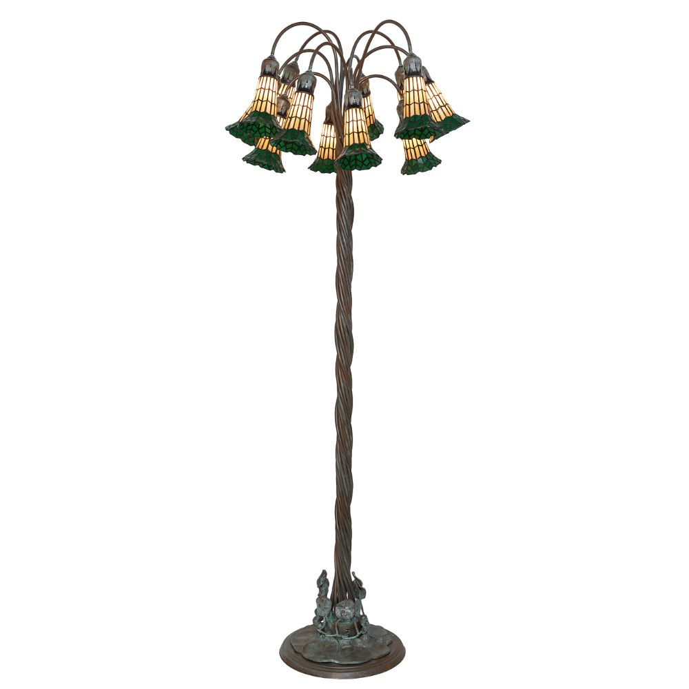 Meyda Lighting 262124 61" High Stained Glass Pond Lily 12 Light Floor Lamp in Bronze Finish