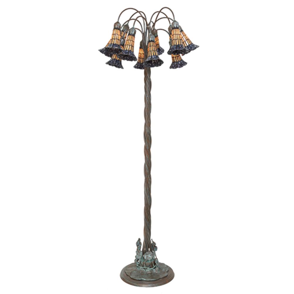 Meyda Lighting 262125 61" High Stained Glass Pond Lily 12 Light Floor Lamp in Verdigris Finish;bronze Finish