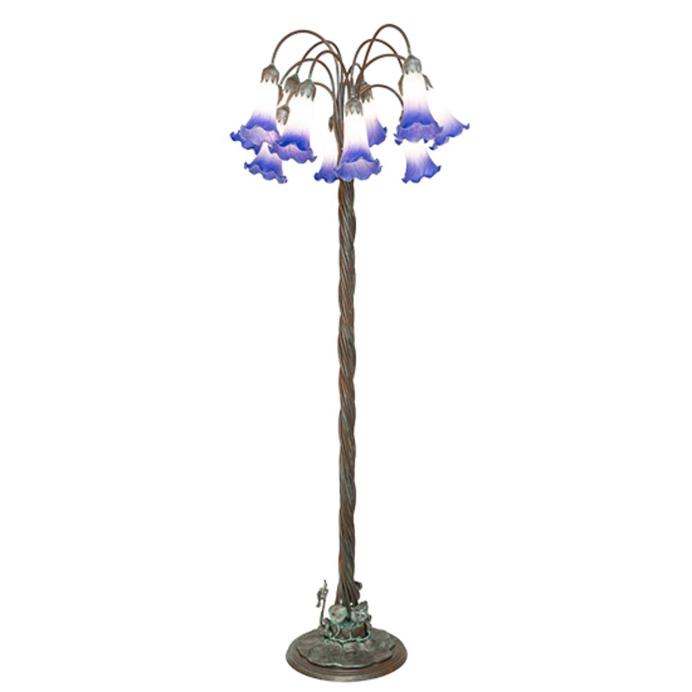 Meyda Lighting 262131 61" High Blue/White Tiffany Pond Lily 12 Light Floor Lamp in Bronze Finish