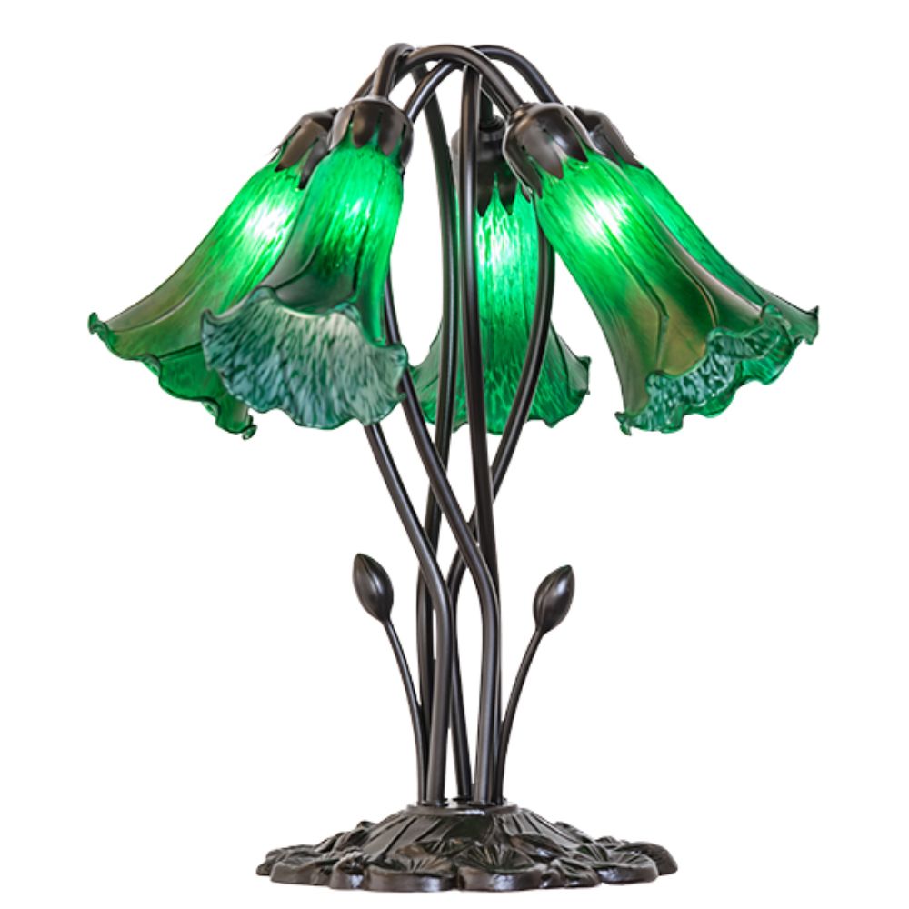 Meyda Lighting 262219 16" High Green Tiffany Pond Lily 5 Light Table Lamp in Mahogany Bronze