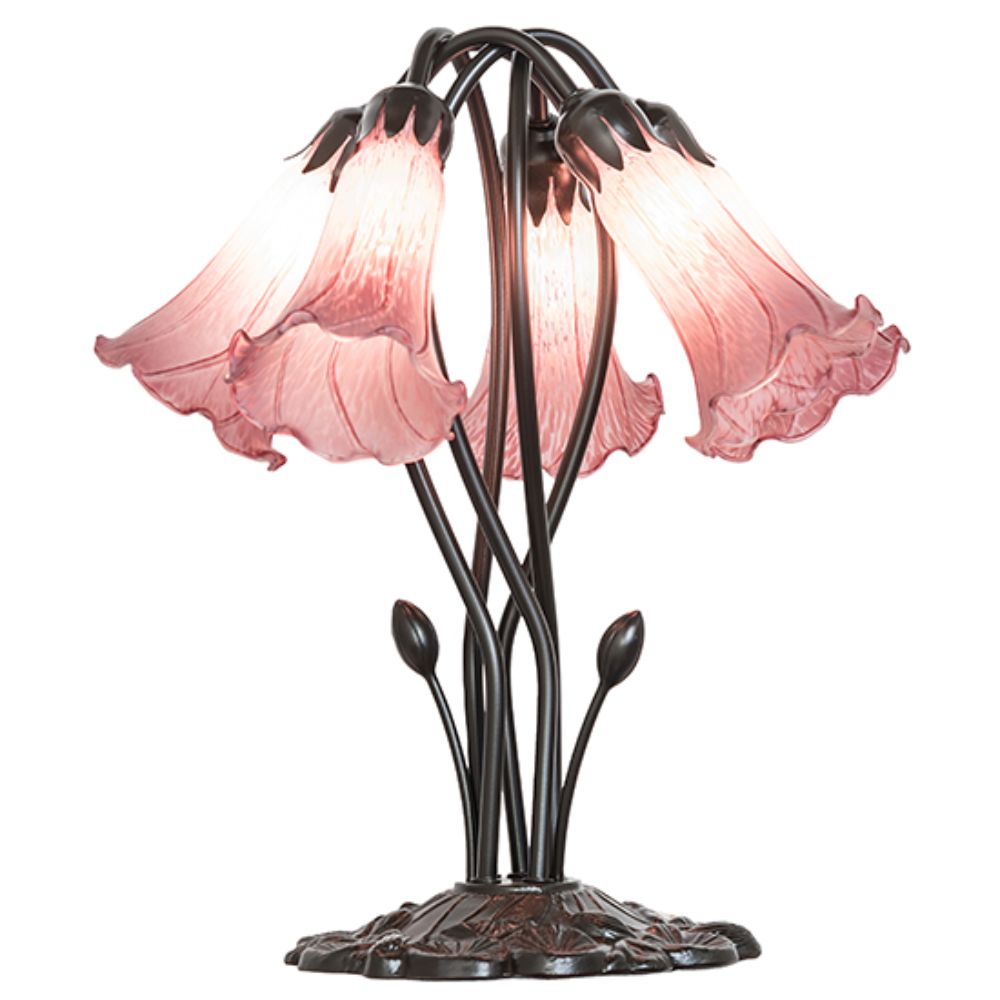 Meyda Lighting 262224 16" High Lavender Tiffany Pond Lily 5 Light Table Lamp in Mahogany Bronze