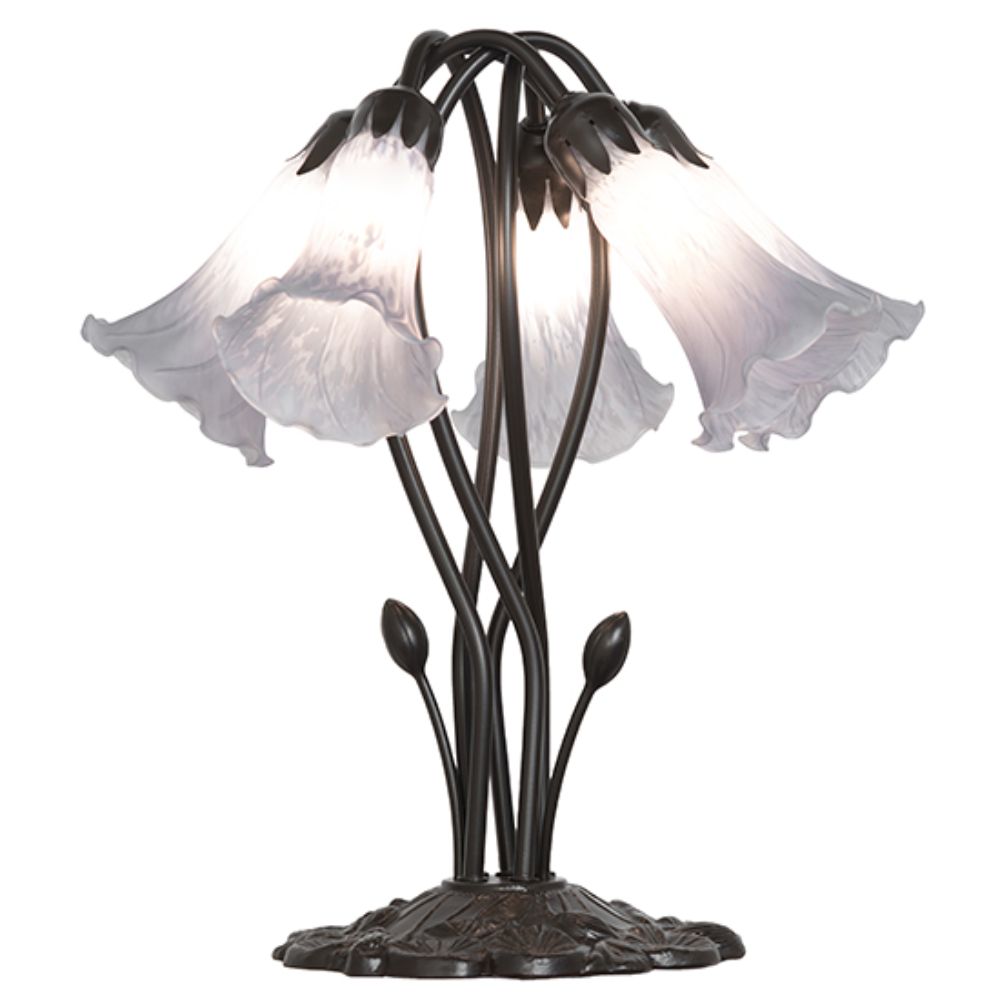 Meyda Lighting 262225 16" High Gray Tiffany Pond Lily 5 Light Table Lamp in Mahogany Bronze