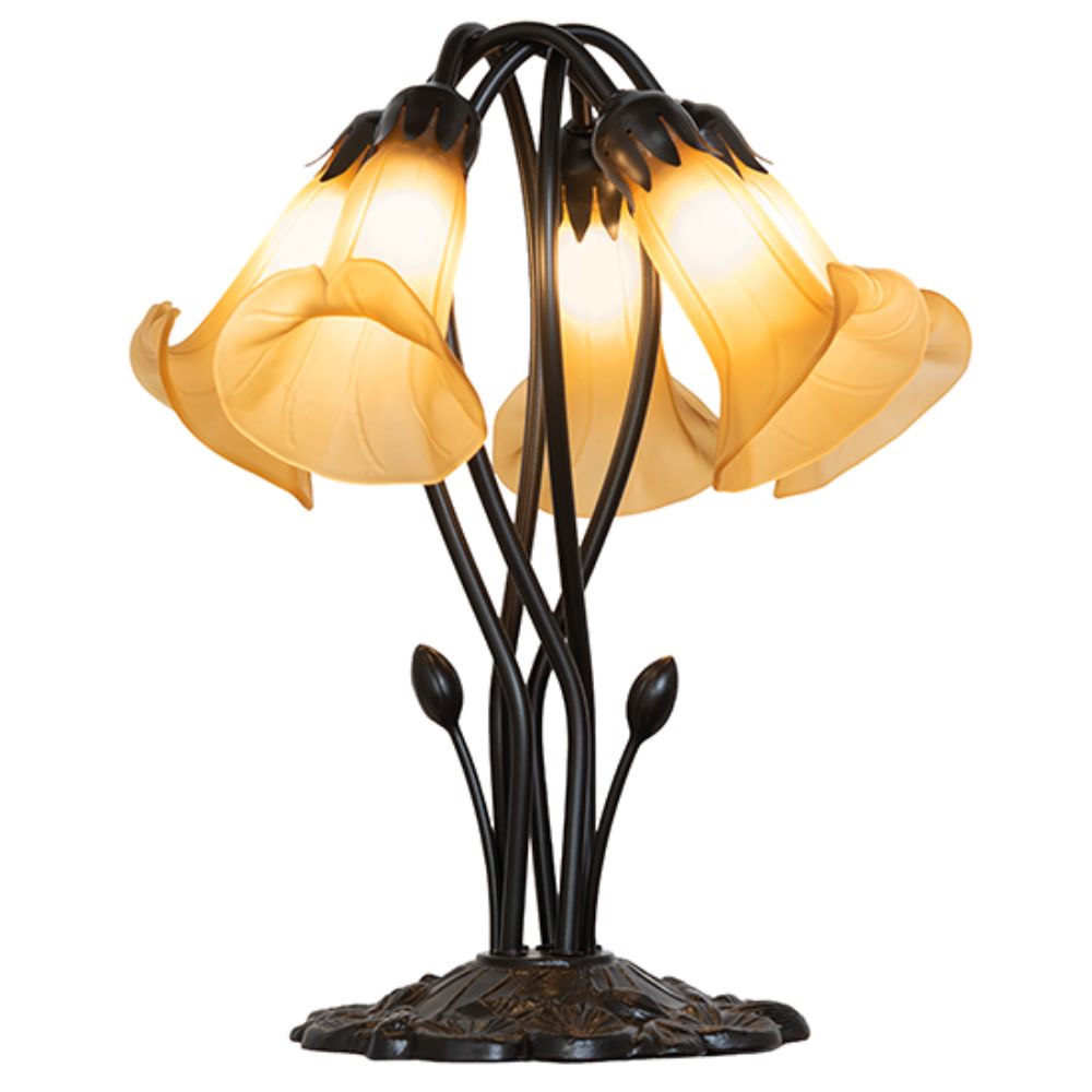 Meyda Lighting 262226 16" High Amber Tiffany Pond Lily 5 Light Table Lamp in Mahogany Bronze