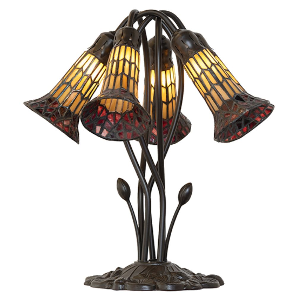 Meyda Lighting 262227 16" High Stained Glass Pond Lily 5 Light Table Lamp in Mahogany Bronze