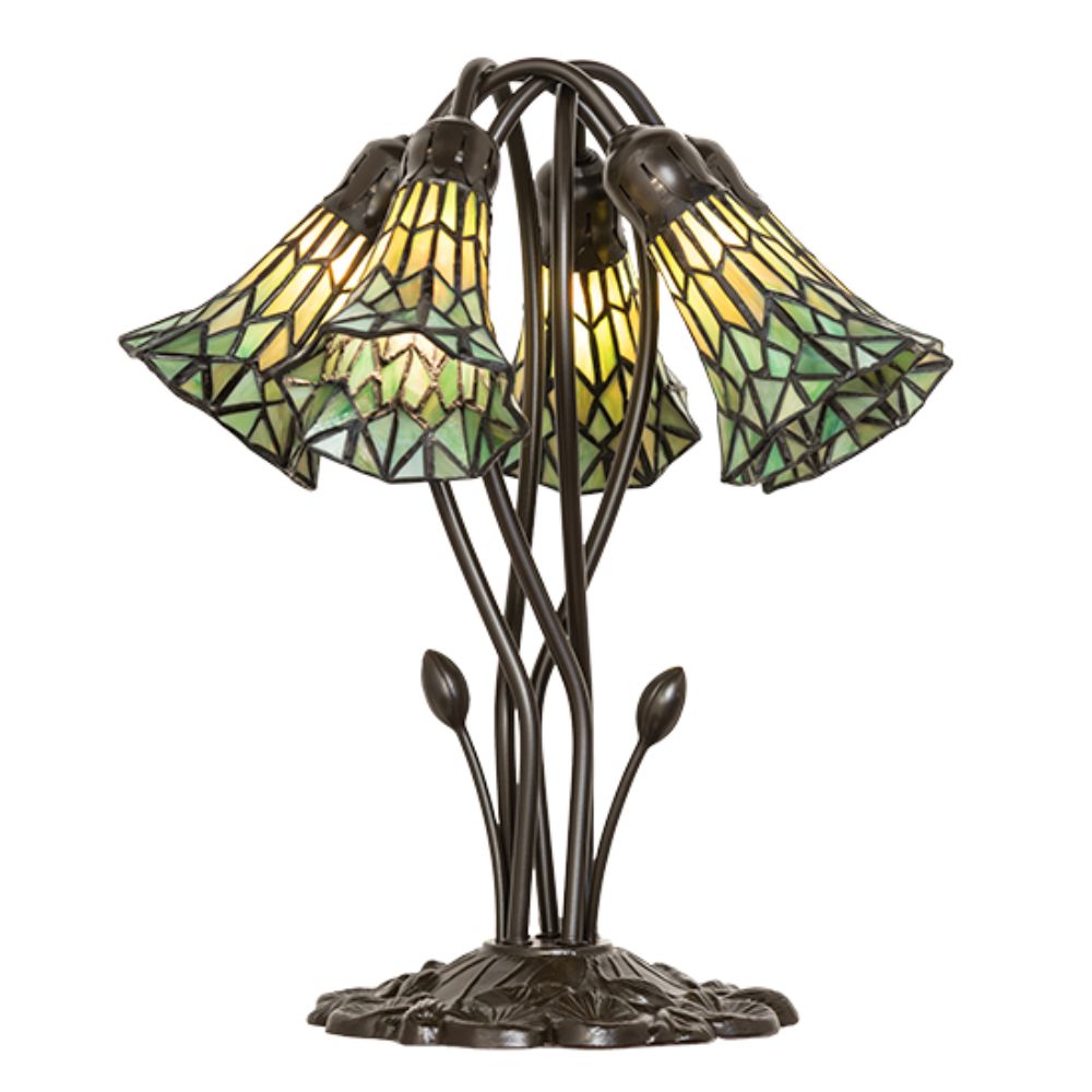 Meyda Lighting 262230 16" High Stained Glass Pond Lily 5 Light Table Lamp in Mahogany Bronze