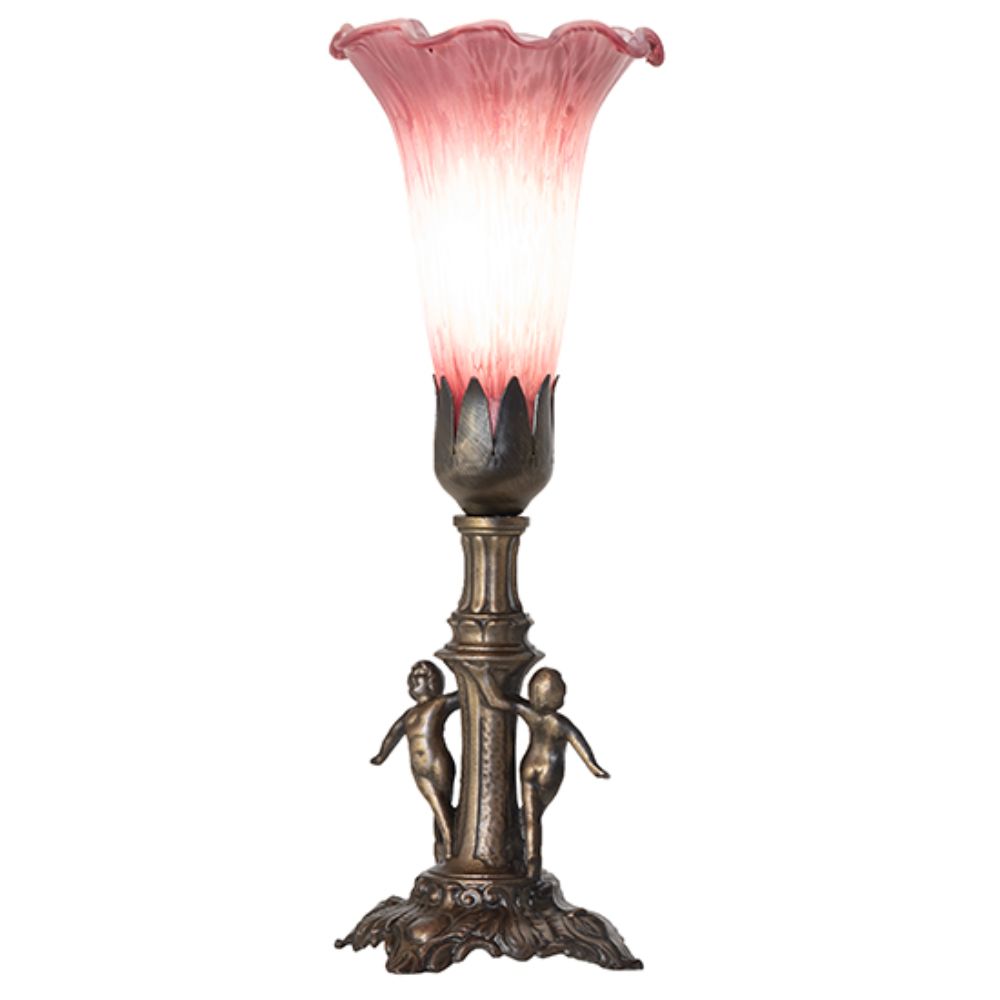 Meyda Lighting 262937 11" High Lavender Tiffany Pond Lily Maidens Mini Lamp in Antique Brass