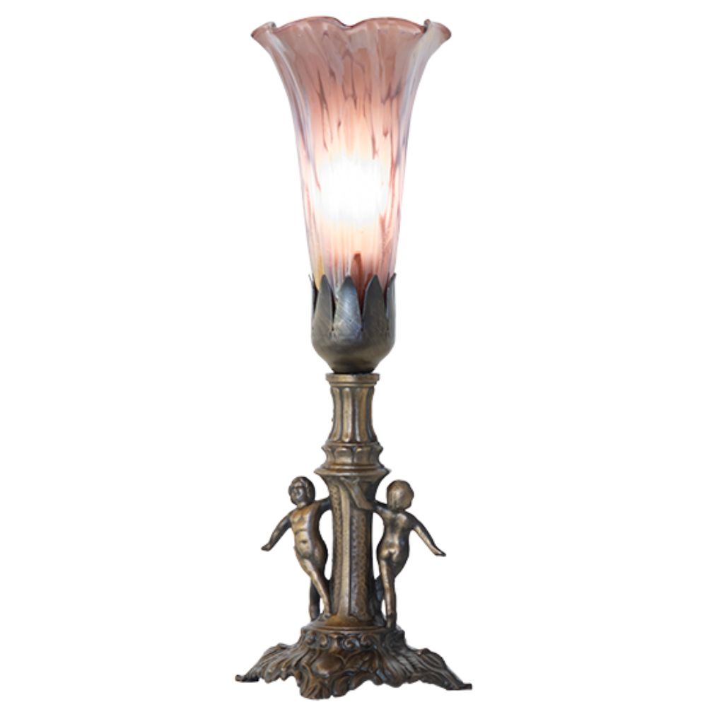 Meyda Lighting 262940 11" High Purple Iridescent Tiffany Pond Lily Maidens Mini Lamp in Antique Brass