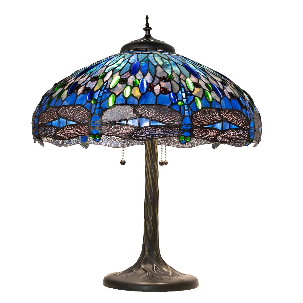 Meyda Lighting 263097 27" High Tiffany Hanginghead Dragonfly Table Lamp in Mahogany Bronze