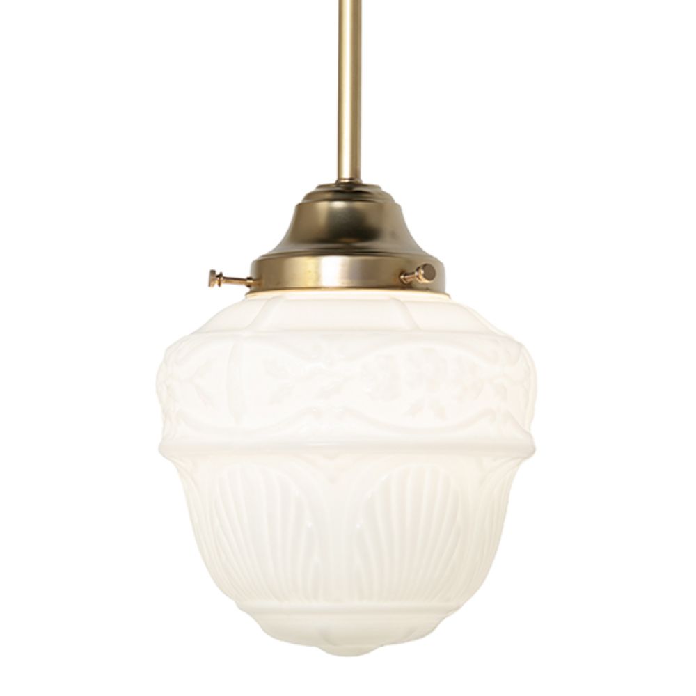 Meyda Lighting 264245 8" Wide Revival Schoolhouse Rochelle Globe Mini Pendant in Natural Brass