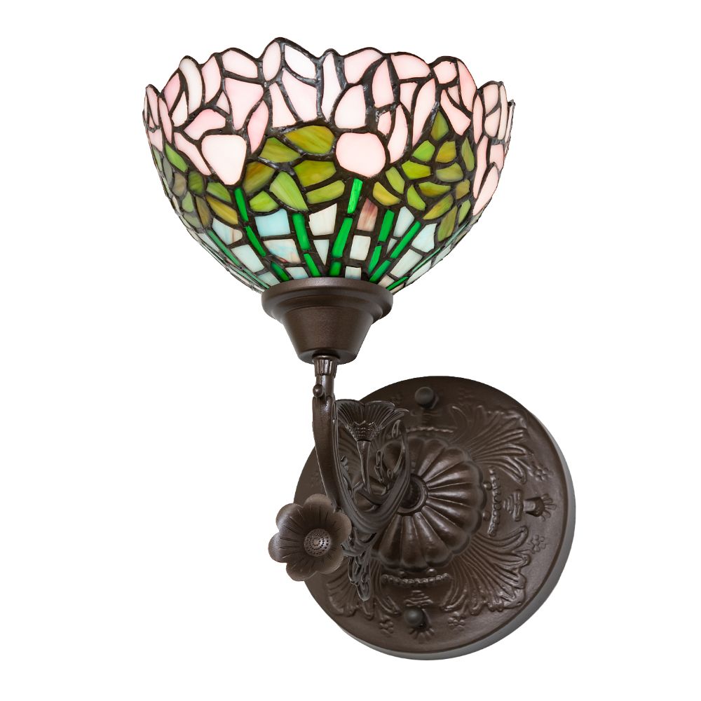 Meyda Lighting 264377 8" Wide Tiffany Cabbage Rose Wall Sconce in Mahogany Bronze