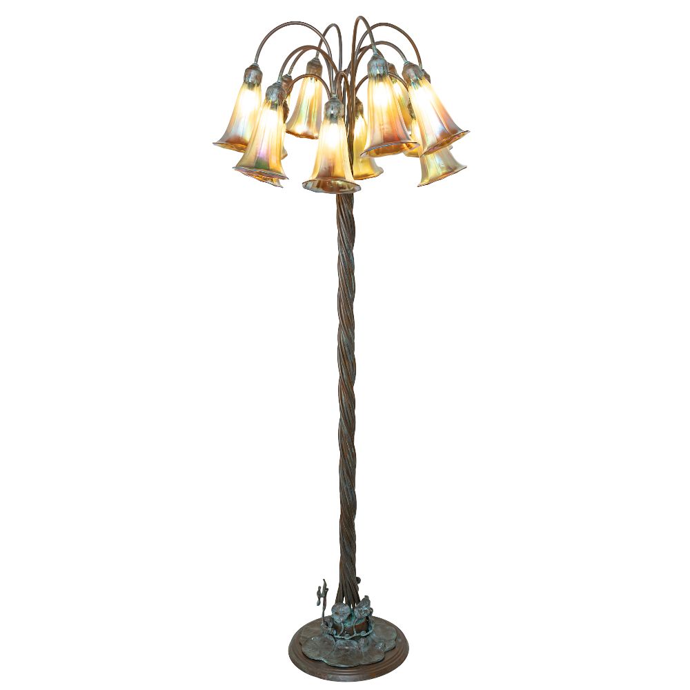 Meyda Lighting 264644 61" High Amber Tiffany Pond Lily 12 Light Floor Lamp in Weathered Bronze