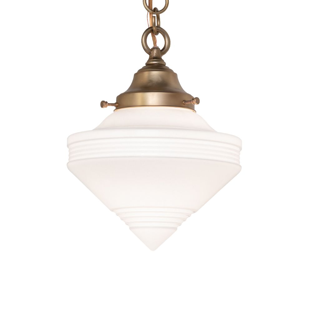 Meyda Lighting 264655 9" Wide Revival Schoolhouse Deco Cone Globe Pendant in Satin Brass