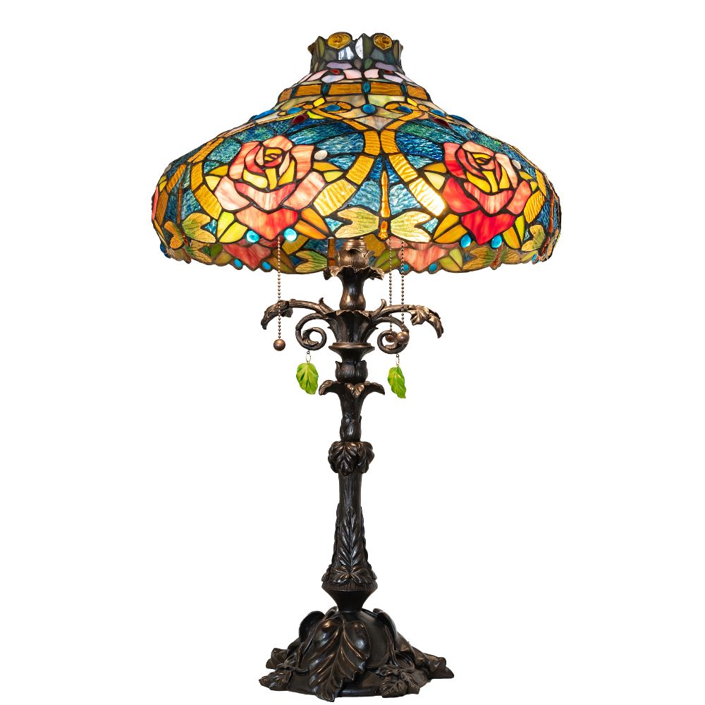 Meyda Lighting 264996 28" High Dragonfly Rose Table Lamp in Mahogany Bronze