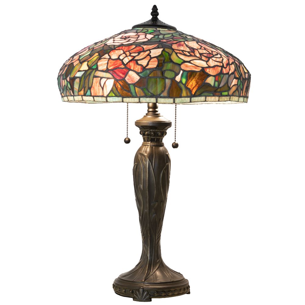 Meyda Lighting 265061 26" High Tiffany Peony Table Lamp in Mahogany Bronze