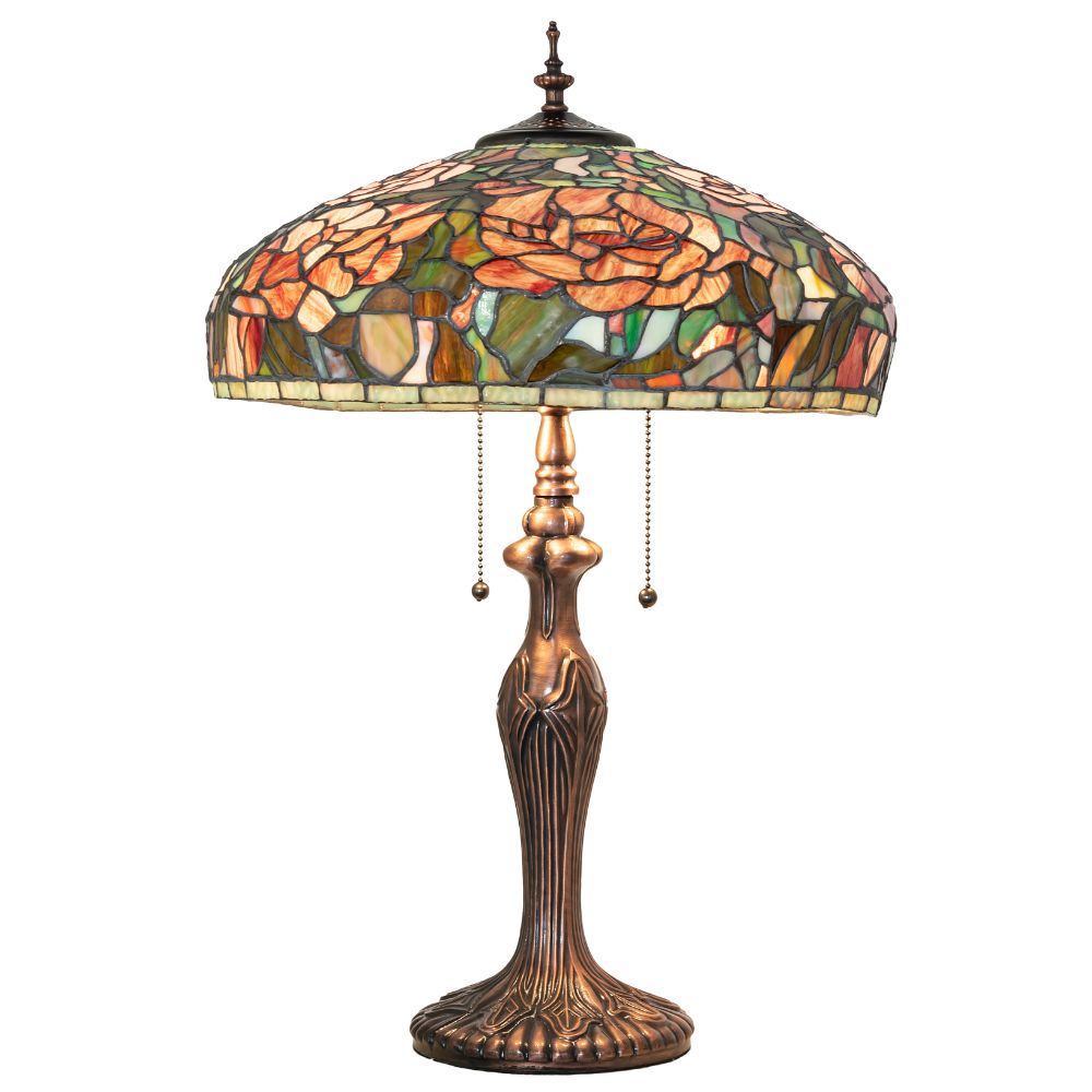 Meyda Lighting 265068 25" High Tiffany Peony Table Lamp in Mahogany Bronze