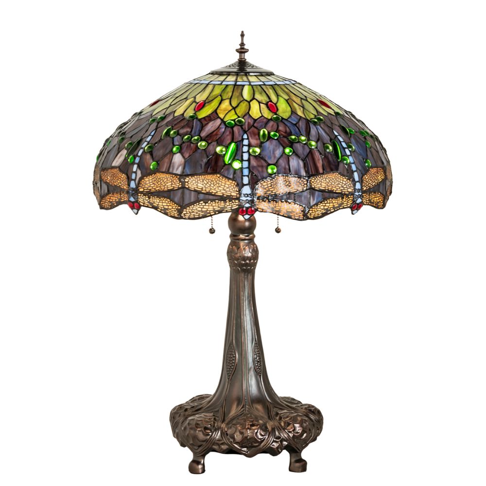 Meyda Lighting 265347 31" High Tiffany Hanginghead Dragonfly Table Lamp in Mahogany Bronze