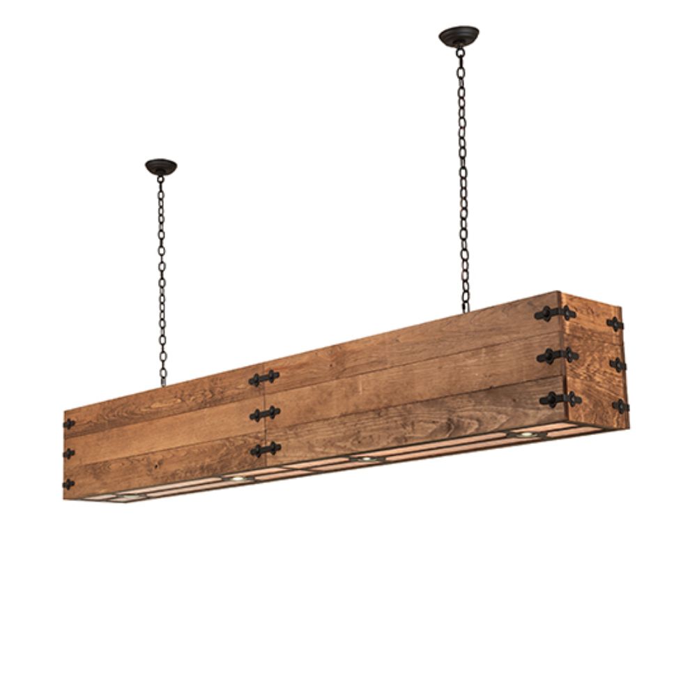 Meyda Lighting 265748 96" Long Reclamare Oblong Pendant in Natural Wood;oil Rubbed Bronze