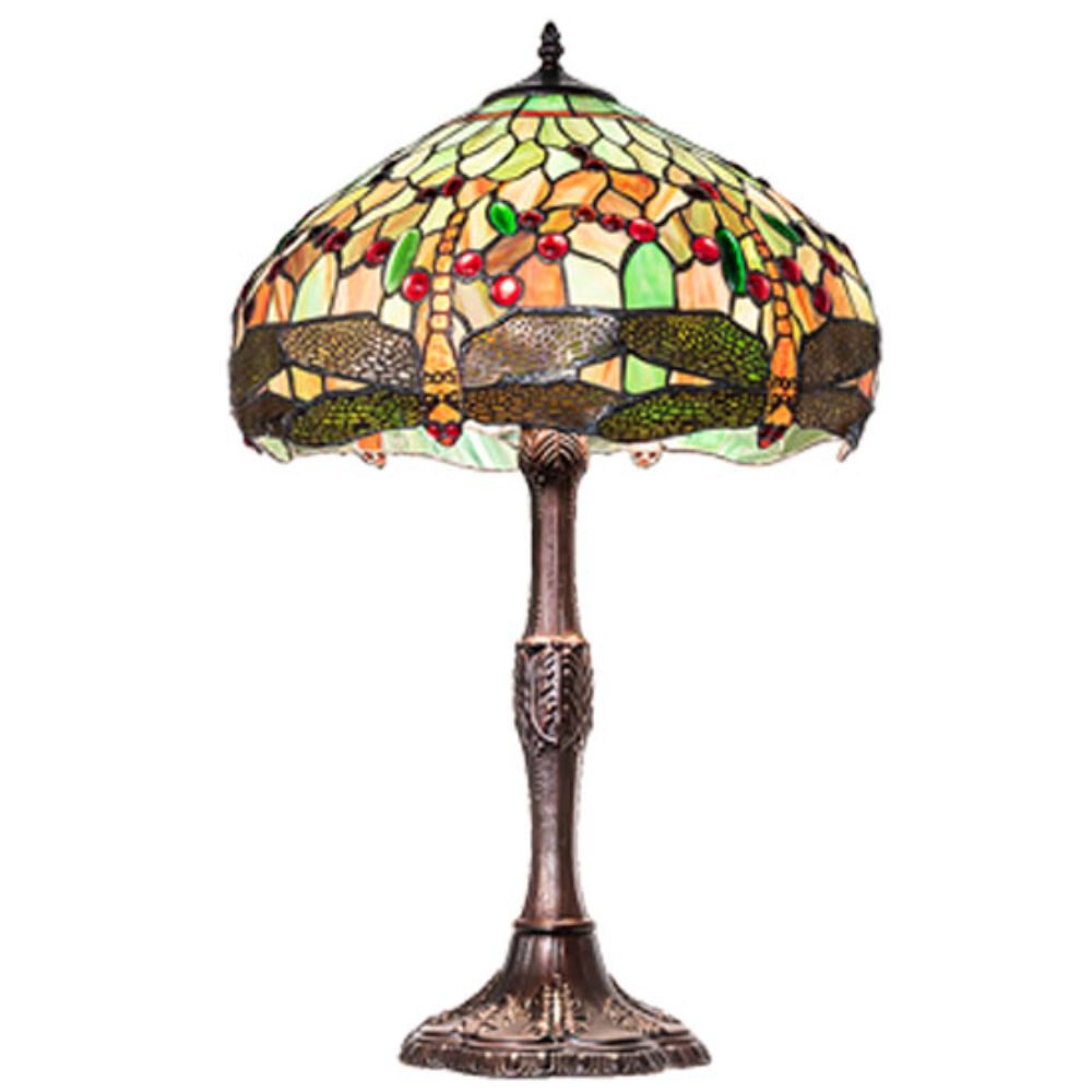 Meyda Lighting 265991 26" High Tiffany Hanginghead Dragonfly Table Lamp in Mahogany Bronze