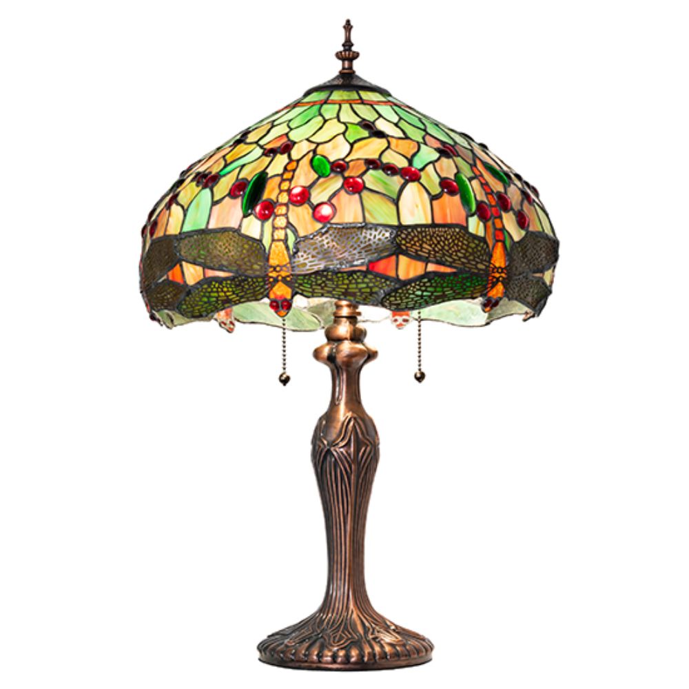 Meyda Lighting 266010 23" High Tiffany Hanginghead Dragonfly Table Lamp in Mahogany Bronze