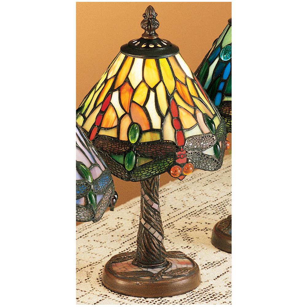 Meyda Tiffany Lighting 26614 12"H Tiffany Hanginghead Dragonfly W/ Twisted Fly Mosaic Base Mini Lamp