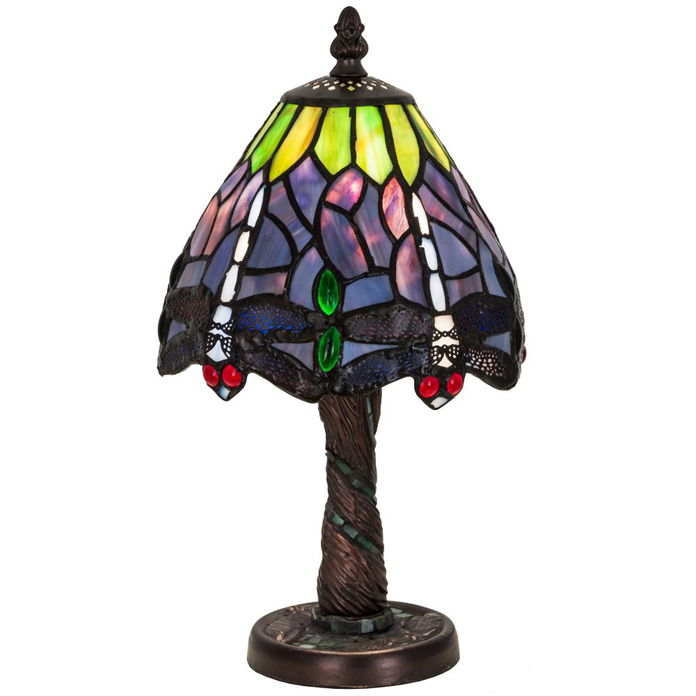 Meyda Tiffany Lighting 26616 12"H Tiffany Hanginghead Dragonfly W/ Twisted Fly Mosaic Base Mini Lamp