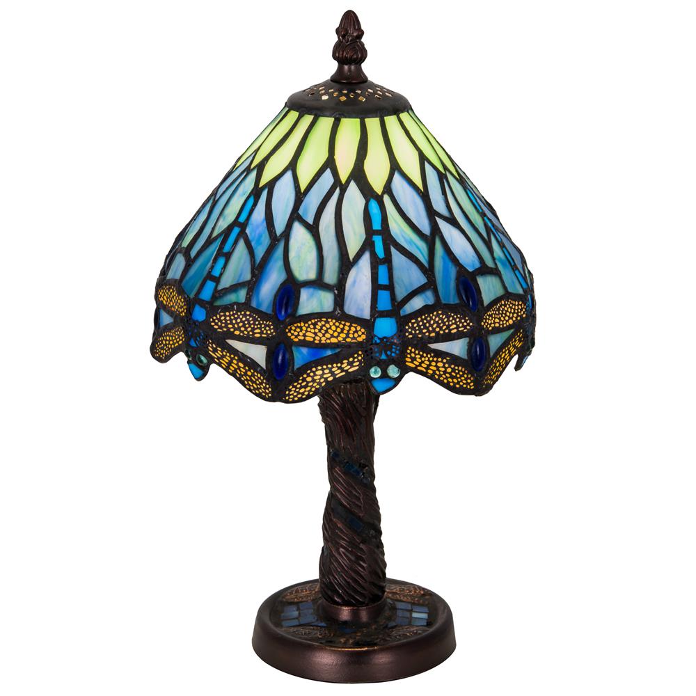 Meyda Tiffany Lighting 26617 12"H Tiffany Hanginghead Dragonfly W/ Twisted Fly Mosaic Base Mini Lamp