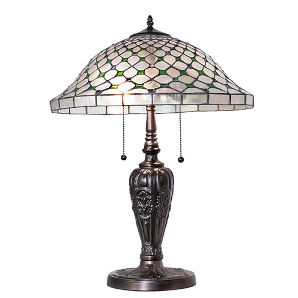 Meyda Lighting 266582 25" High Diamond & Jewel Recurve Table Lamp in Mahogany Bronze