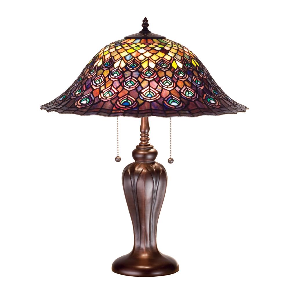 Meyda Tiffany Lighting 26666 25"H Tiffany Peacock Feather Table Lamp