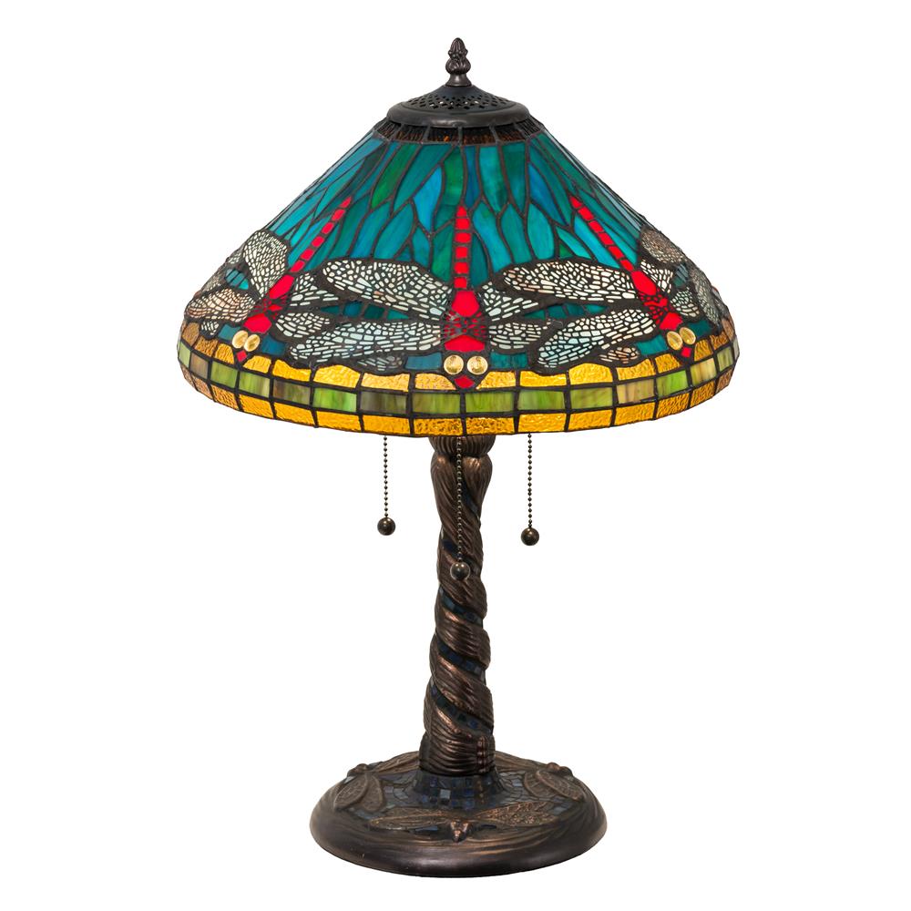 Meyda Tiffany Lighting 26682 21"H Tiffany Dragonfly W/ Twisted Fly Mosaic Base Table Lamp