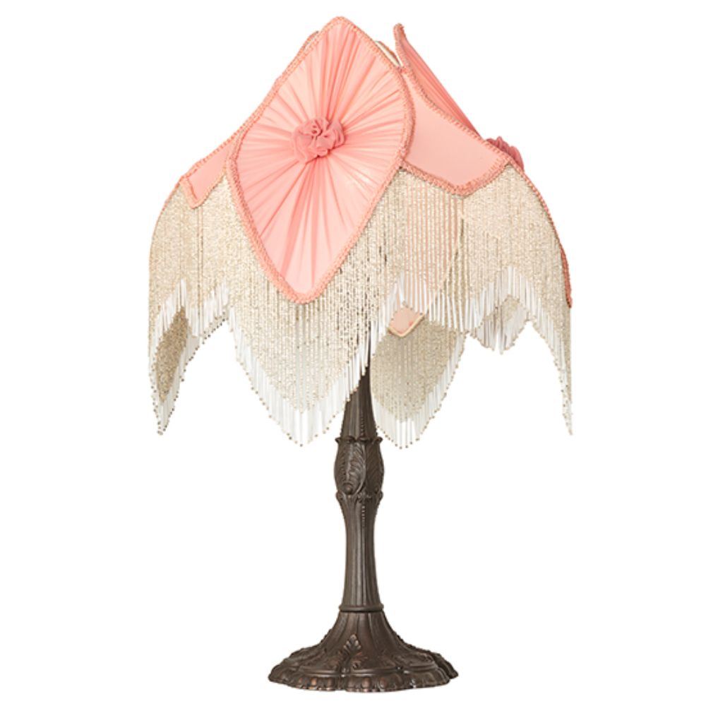 Meyda Lighting 267683 31" High Fabric & Fringe Pink Pontiff Table Lamp in Mahogany Bronze