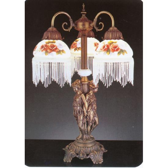 Meyda Tiffany Lighting 27085 24"H Rose Bouquet 3 Arm Fringed Accent Lamp