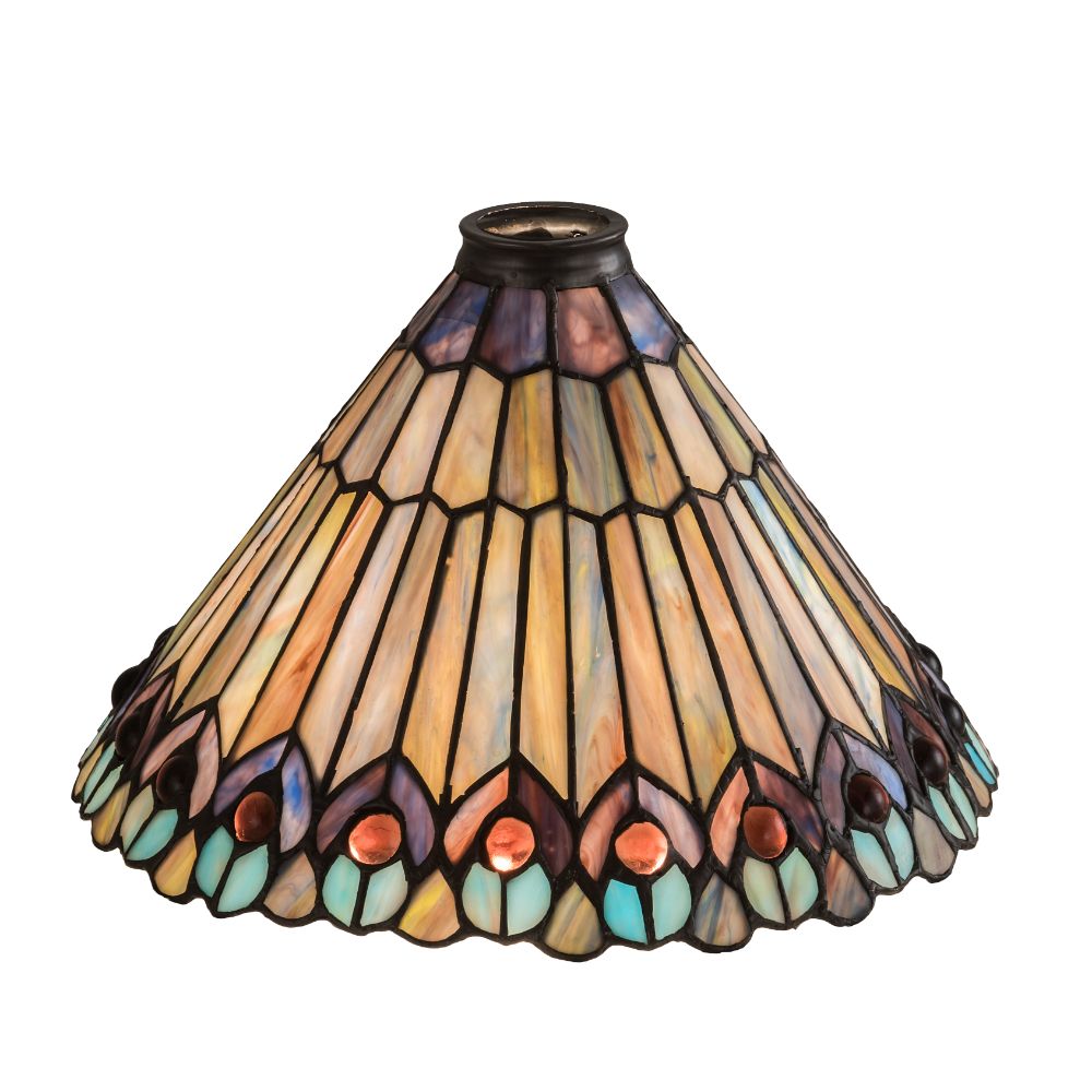 Meyda Lighting 27095 12" Wide Tiffany Jeweled Peacock Shade In Amber Glass (not Mica);green;blue;violet 