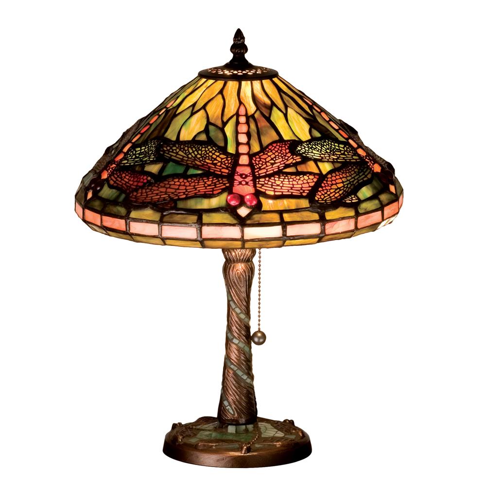 Meyda Tiffany Lighting 27158 16"H Tiffany Dragonfly W/ Twisted Fly Mosaic Base Accent Lamp