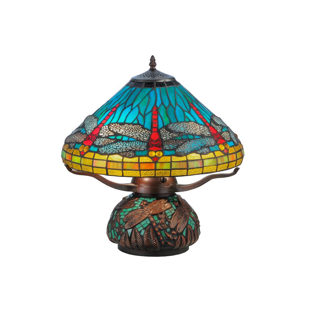 Meyda Tiffany Lighting 27159 17"H Tiffany Dragonfly W/Tiffany Mosaic Base Table Lamp