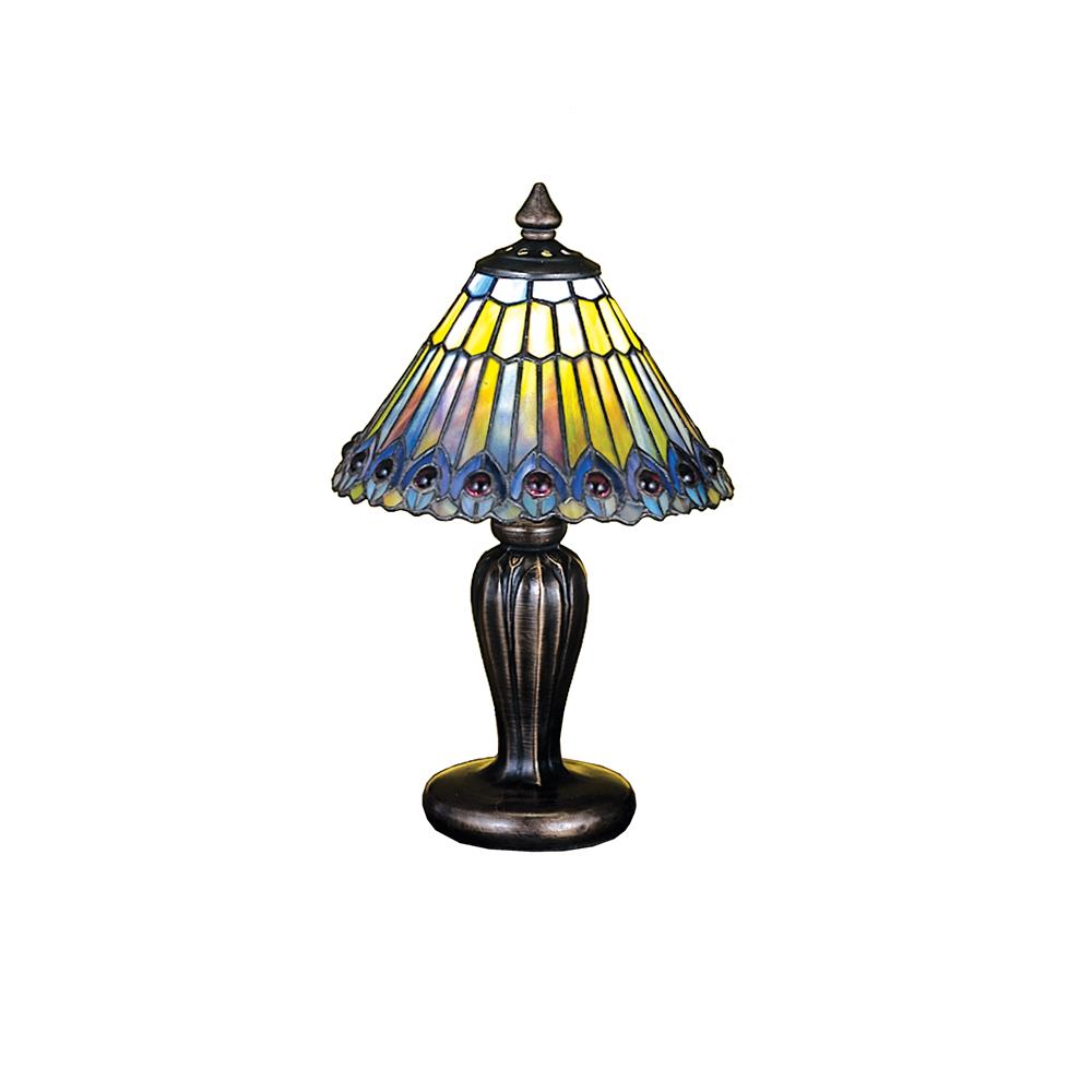 Meyda Tiffany Lighting 27560 12"H Tiffany Jeweled Peacock Mini Lamp