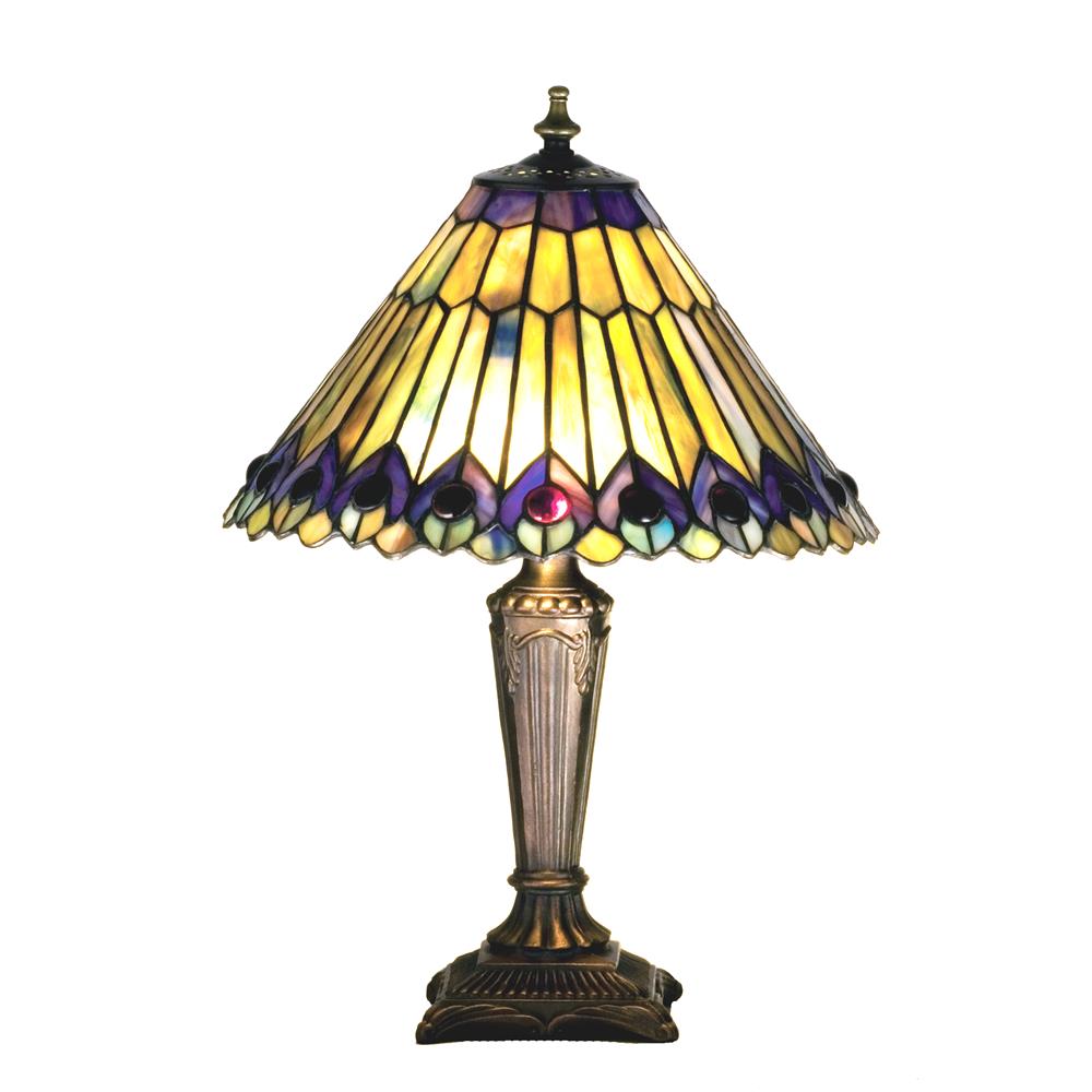 Meyda Tiffany Lighting 27564 17"H Tiffany Jeweled Peacock Accent Lamp