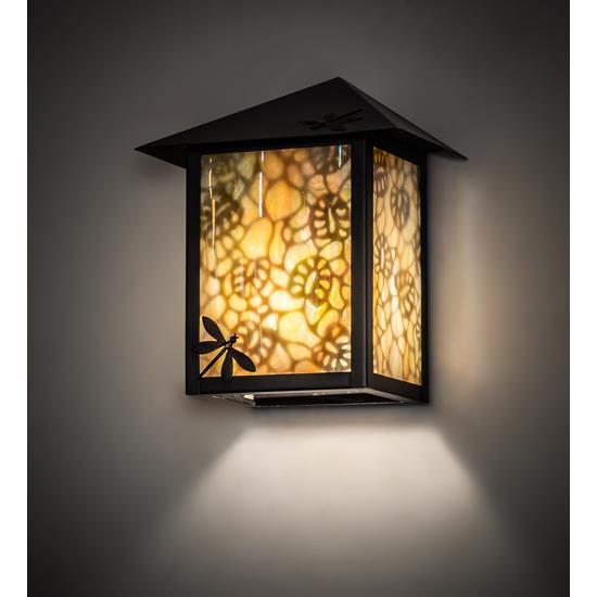 Meyda Lighting 28473 9" Wide Seneca Lotus Leaf And Dragonfly Wall Sconce in Craftsman Brown Finish