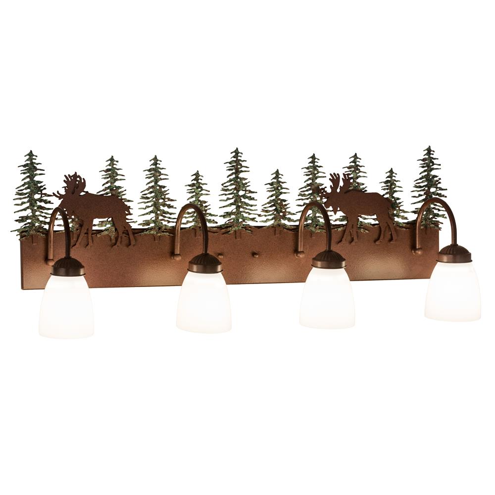 Meyda Tiffany Lighting 29474 4 Light Strunk Moose Trees Bathroom Light, Rust